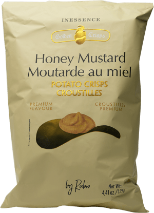 A pale yellow packet of honey and mustard chips
