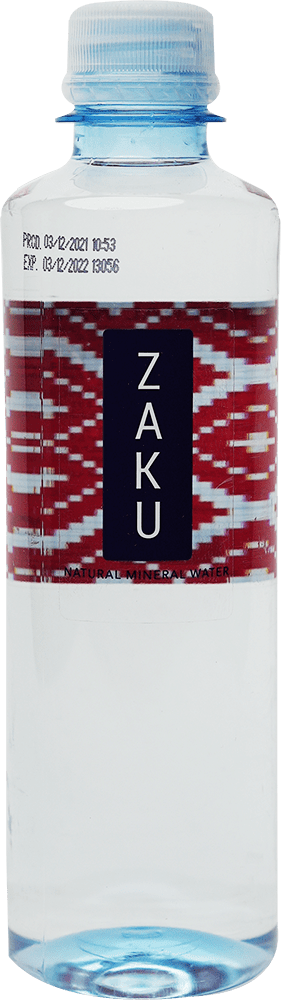 Zaku water bottle with production and expiry date